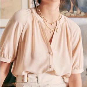 NWT - Sezane - Lennie Silk Blouse - Rosy Beige - FR 36/US 4